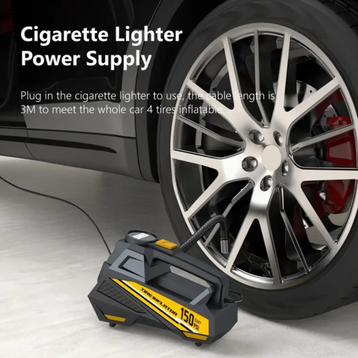 Digital Tire Inflator – 12V Portable Air Compressor Pump with LED Light & Digital Display, 150 PSI, for Cars, Motorcycles & Bicycles (Cigarette Lighter Port Powered)
