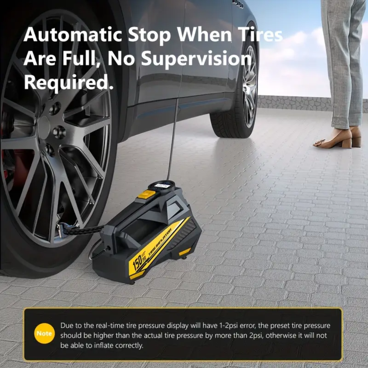 Digital Tire Inflator – 12V Portable Air Compressor Pump with LED Light & Digital Display, 150 PSI, for Cars, Motorcycles & Bicycles (Cigarette Lighter Port Powered)