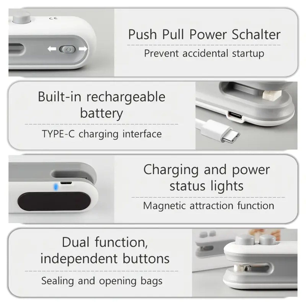 Portable Mini Bag Sealer – USB Rechargeable Snack Packaging Sealer with Built-In Magnet, Handheld Heat Sealer for Chips, Cookies & Travel Use