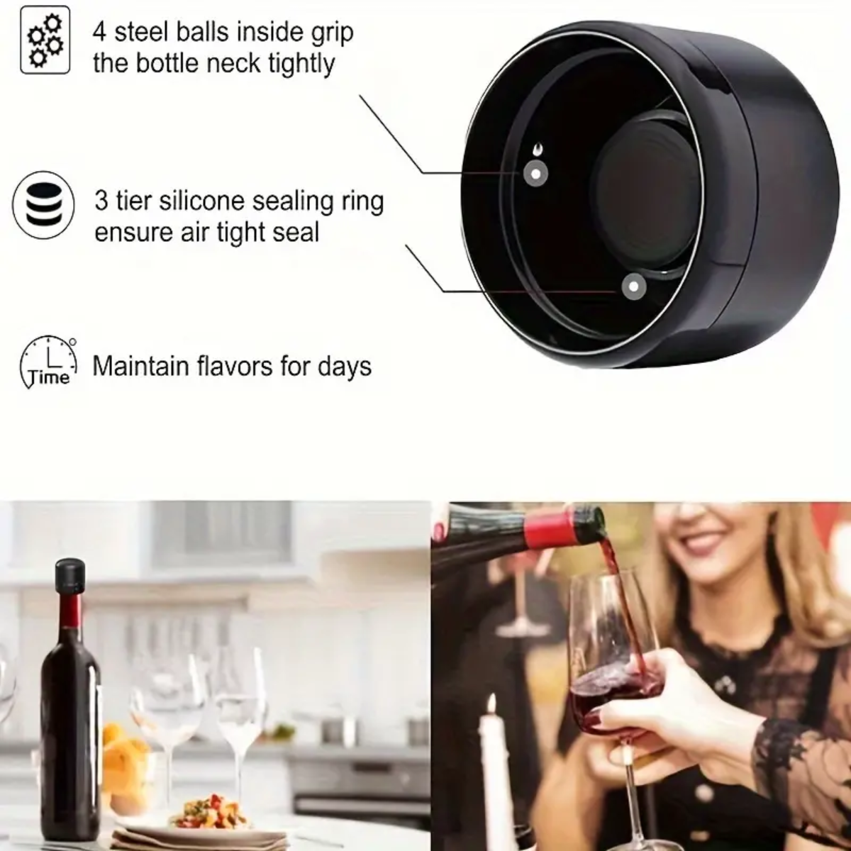 Vacuum Wine Bottle Stoppers – Reusable Leak-Proof Champagne & Wine Preservers for Home, Restaurants & Events (1pc/2pcs)