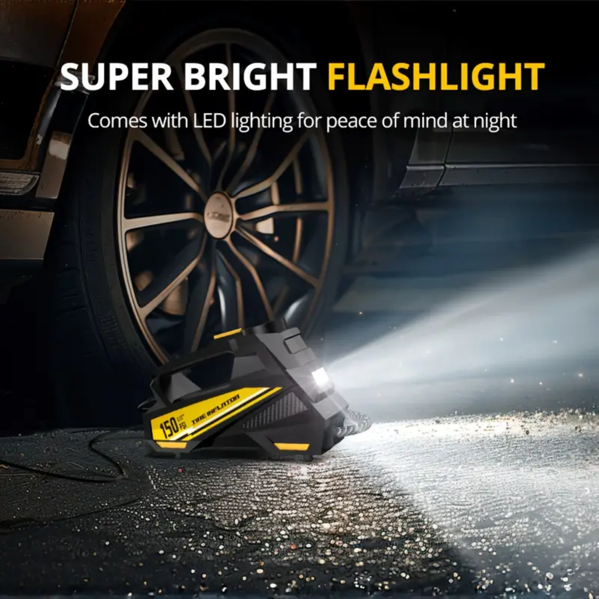 Digital Tire Inflator – 12V Portable Air Compressor Pump with LED Light & Digital Display, 150 PSI, for Cars, Motorcycles & Bicycles (Cigarette Lighter Port Powered)