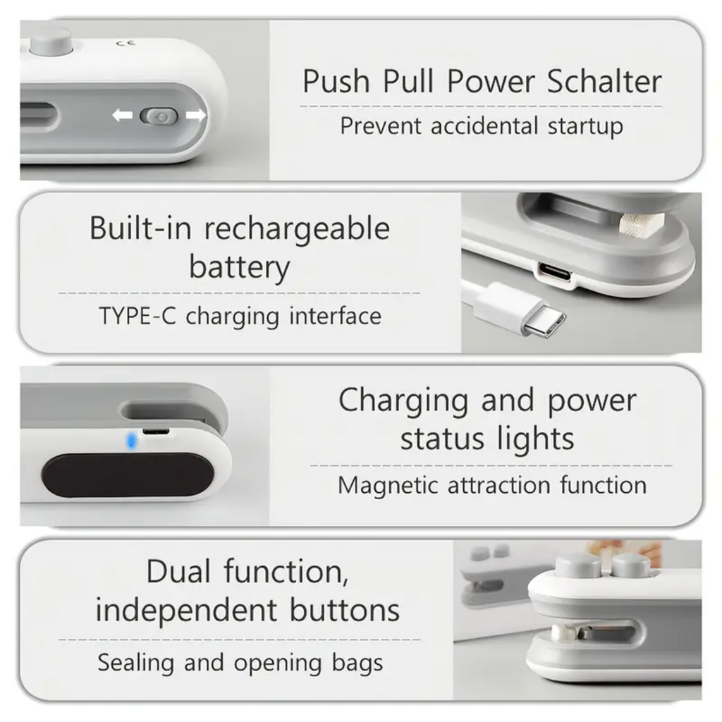 Portable Mini Bag Sealer – USB Rechargeable Snack Packaging Sealer with Built-In Magnet, Handheld Heat Sealer for Chips, Cookies & Travel Use